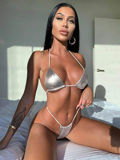 Triangles Bandage Gilding Split Type Bikini Swimsuit