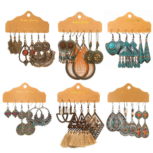 Retro drop-shaped tassel earrings