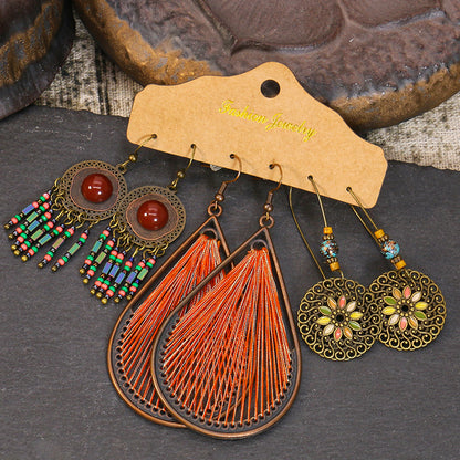 Retro drop-shaped tassel earrings