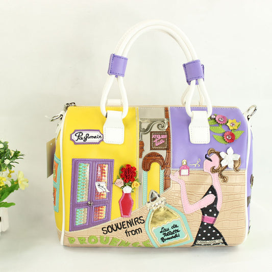 Creative Boston bag cartoon embroidery stitching bucket bag