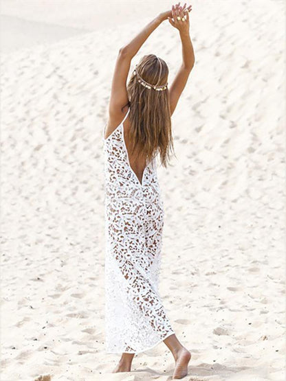 Pretty Hollow Crochet Backless Cover-Up Top