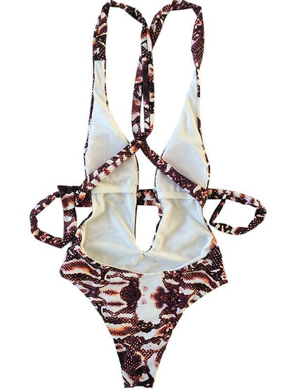 Snake Print Sexy Bandage One-piece Swimwear