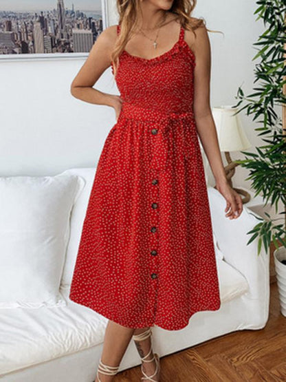 Simple 3 Colors Polka-dot V-neck Midi Dress