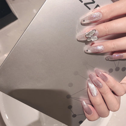 Crystal cat's eye long round head zircon PRESS ON NAILS