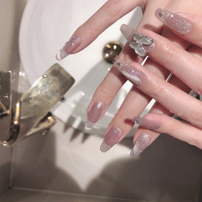 Crystal cat's eye long round head zircon PRESS ON NAILS