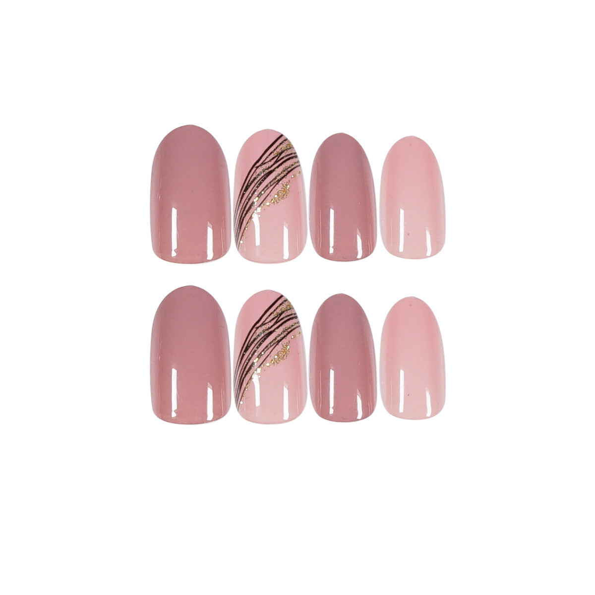 Almond oblique golden thread lotus root pink color PRESS ON NAILS