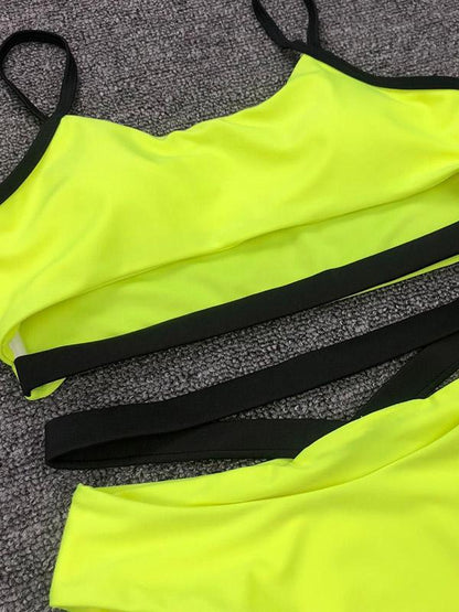 Spaghetti-neck Fluorescein Bikini Swimsuit