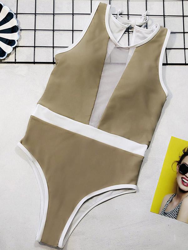 Split-Joint Thin Gauze One-Piece Swimsuit