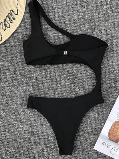 Sexy Cropped Solid One-piece Swimwear