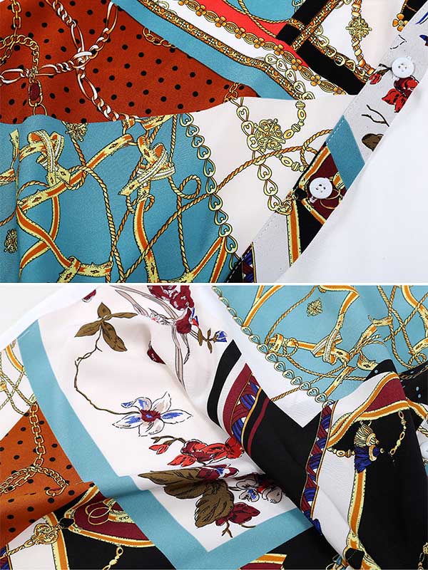 Original Printing Lapel Split-Joint Shirt Dress