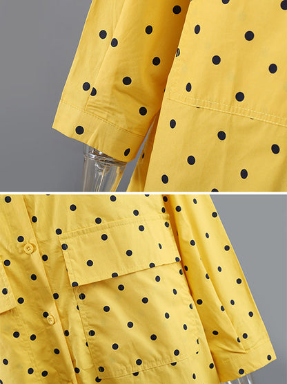 Stylish Split-Joint Polka-Dot Hollow Buttoned Lapel Collar Loose Shirt Dress