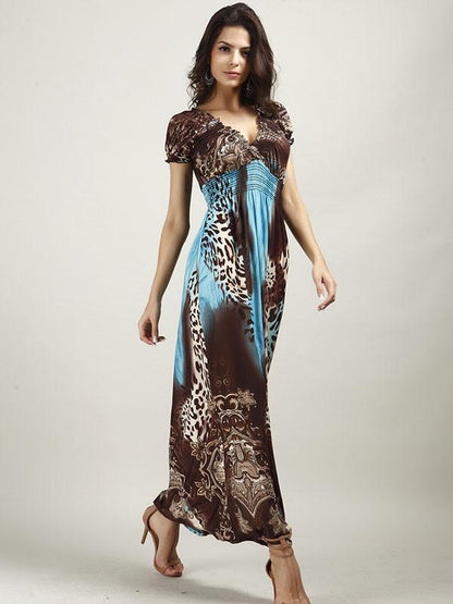 Beautiful Bohemia Floral Short Sleeve V Neck Maxi Dress