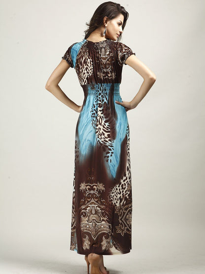 Beautiful Bohemia Floral Short Sleeve V Neck Maxi Dress