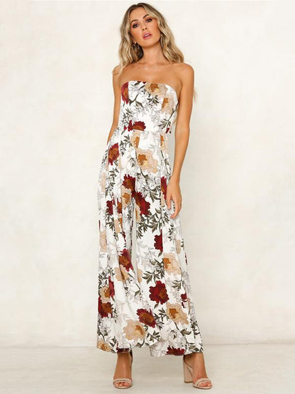 Off Shoulder Floral Printed Bohemia Jumpsuits