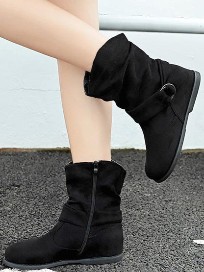 Solid Color Bandage Flat Boots Shoes