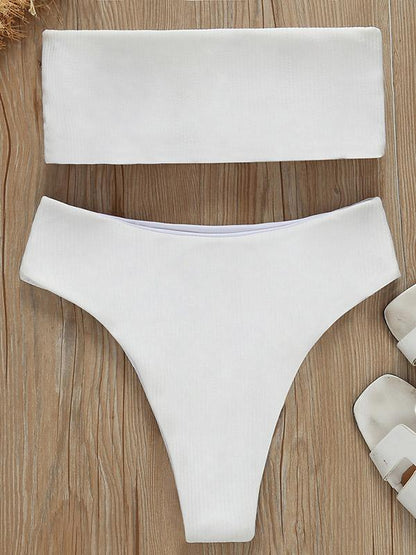 Strapless Ribbed High Waisted Bikini Swimsuit