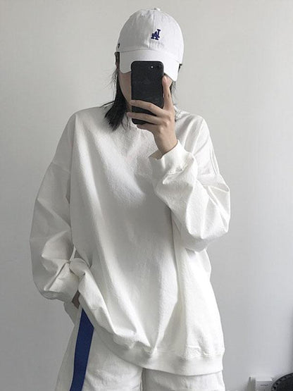 PURE COTTON WHITE ROUND-NECK BLOUSES