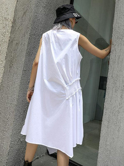 Asymmetric Printed Ruffled Sleeveless Dress