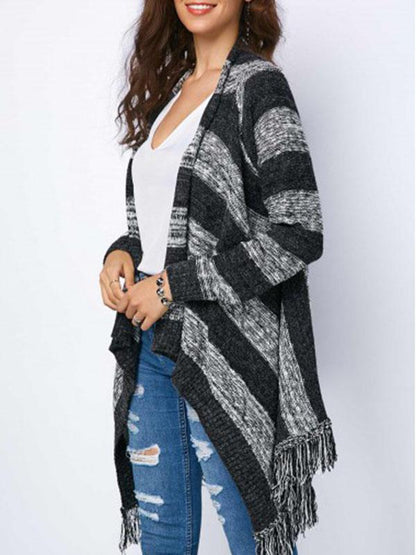 Fashion Knitting Tassels Striped Sweater
