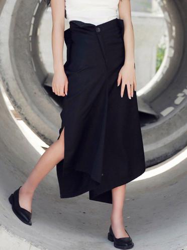 Black Cropped Wide-leg Three-quarter Pants