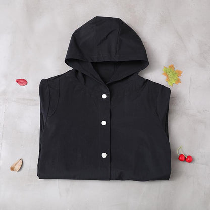Buykud Loose Single-breasted Solid Color Hooded Windbreaker