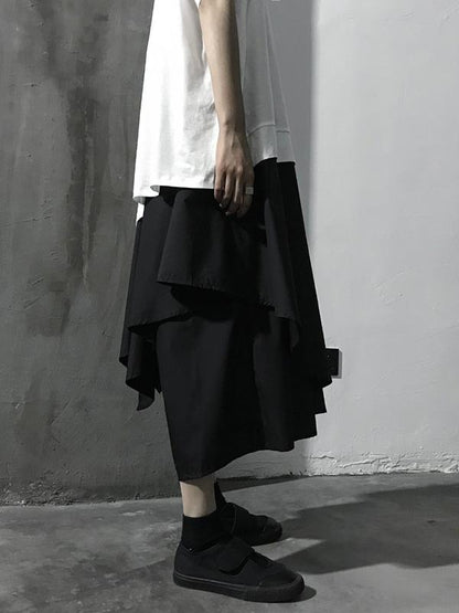 Loose  Asymmetric Tiered Solid Wide Leg Pants