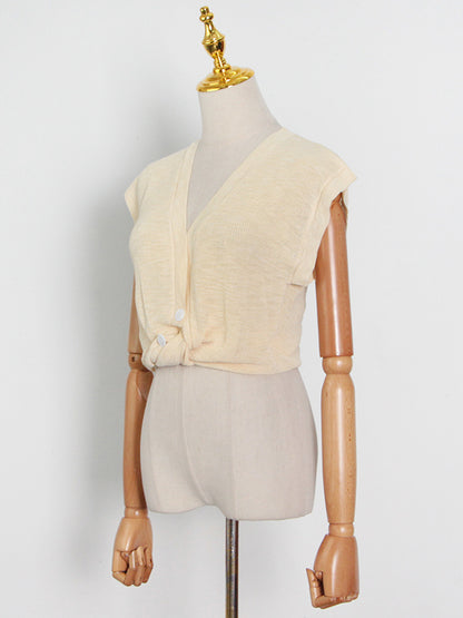 Urban Solid Color Sleeveless V-Neck Vest Tops