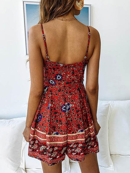Bohemia Floral Falbala Short Jumpsuits