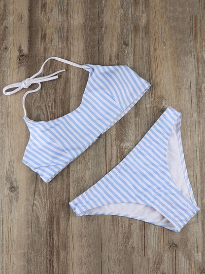 Striped Bandeau Lace Up Bikinis Swimwear