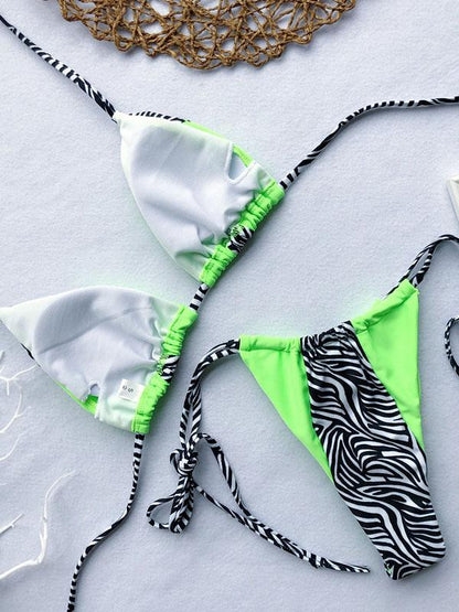 Lace Up Contrast Scrunch Bikini Set