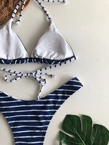 Triangle Striped Bikinis Swimwear