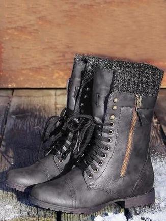 Vintage Knitting Wool Boots Mid Calf Boots