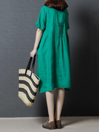 Casual Three-quarters Sleeves Short Cotton Dress, Three Colors