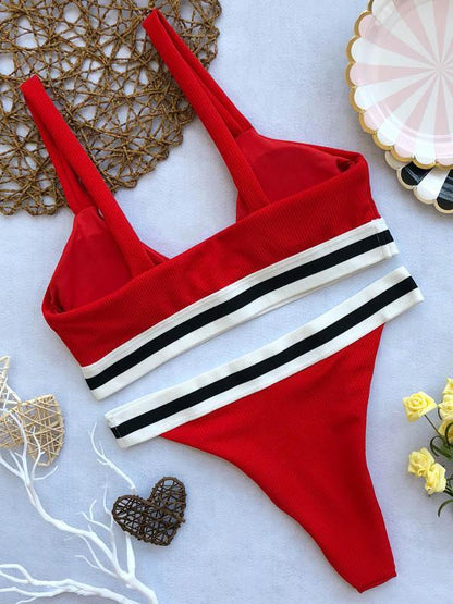 Ribbed Striped Bikinis Swimwear