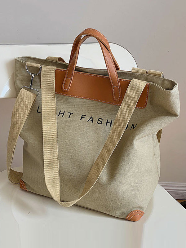 Casual Contrast Color Canvas Tote Bag