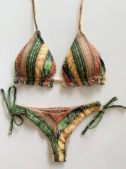 Retro Printed Bandage Split Bikini Swimsuit