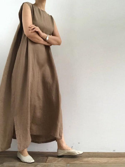 Simple Loose Split-side Sleeveless Long Dress