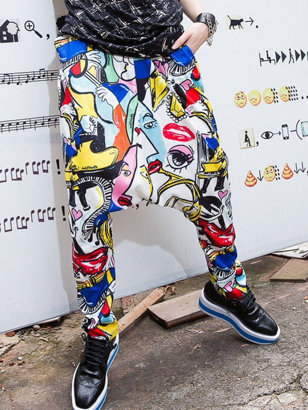 LOOSE COLORFUL PRINTING HAREM PANTS