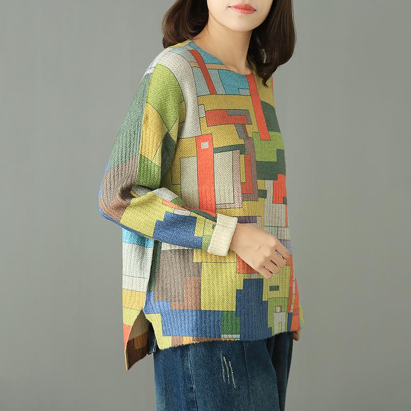 Buykud Colored Blocks Round Neck Casual Sweater