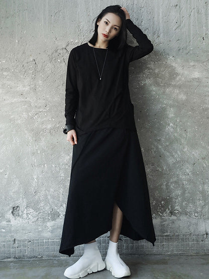 Casual Solid Color Pleated Long Sleeves Round-Neck T-Shirt Tops