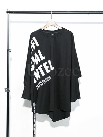Casual Letter Printed Circular Hole Ribbon T-shirt