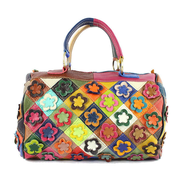 women's bag leather carry-on slant satchel leather mosaic flower bag