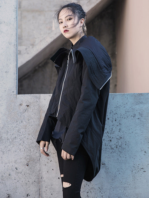 Fashion Solid Color Long Sleeves Zipper Quilted Coat