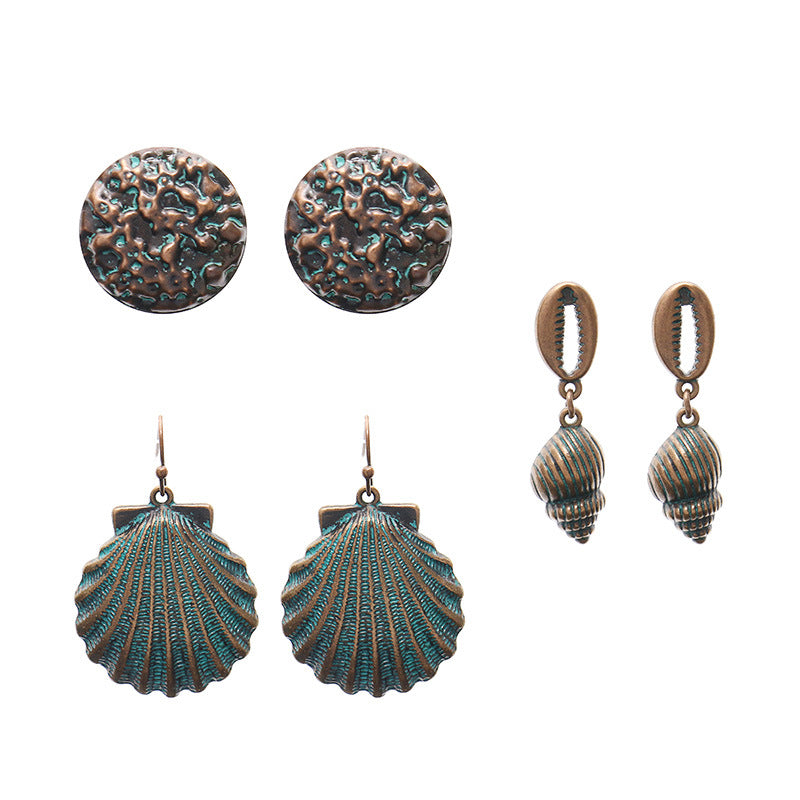 Leaf tassel vintage combination earrings