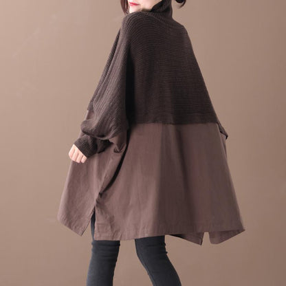 Buykud Batwing Sleeve Spliced Loose Warm Shirt