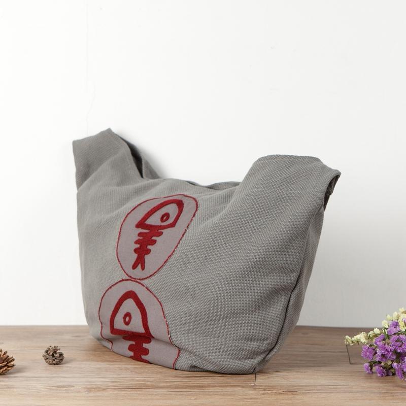 Ethnic Fish Bones Shape Splicing Gray Shoulder Bag