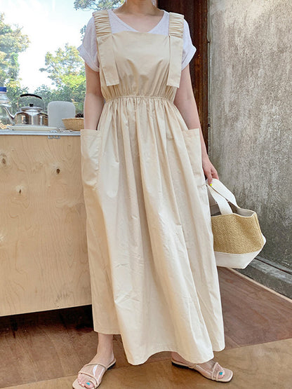 Fashion Elastic High Waisted Spaghetti-Neck Midi Dress