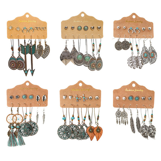 Creative retro folk style leaf earrings