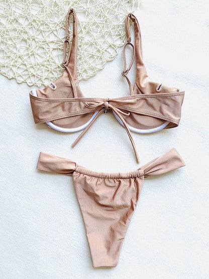 Solid Color Underwired Split Bikini Swimsuit