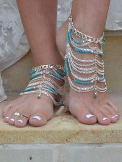 Pretty Vintage Tassels Turquoise Beads Rings Accessories